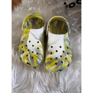 Crocs Classic Marbled Tie-Dye Clog 206867-1FJ White Grey Yellow Womens Size 6